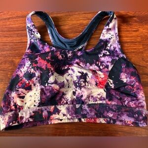 tek gear Purple Floral-Print Sports Bra with Black Accents- HIGH IMPACT